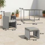 Outsunny 9 Piece Rattan Cube Garden Furniture Dining Set with Armchairs, Footstools and Glass-Top Table, Light Grey