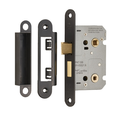 64MM BATHROOM LOCK - 5MM FOLLOWER - 57MM C/C - RADIUS - MATT BLACK - EACH