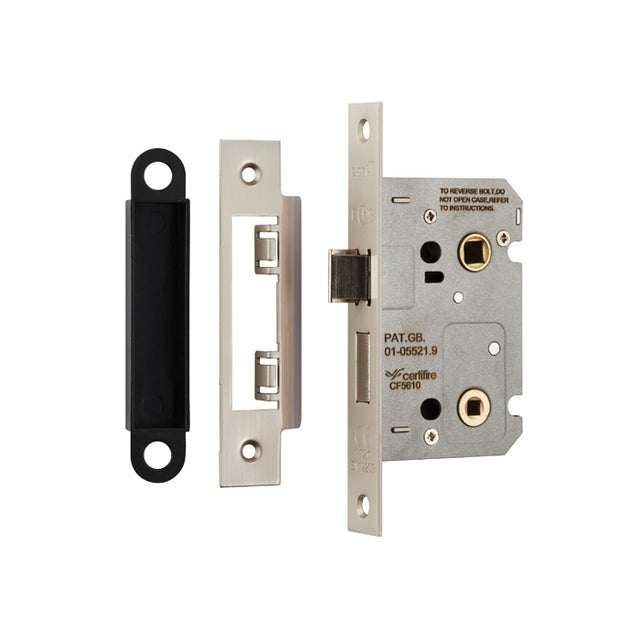 64MM BATHROOM LOCK - 5MM FOLLOWER - 57MM C/C - SQUARE - SATIN NICKEL - EACH