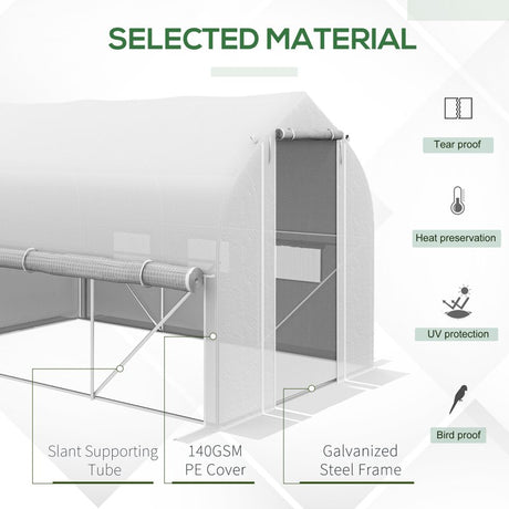 Outsunny 3 x 2(m) Walk-in Polytunnel Greenhouse, Zipped Roll Up Sidewalls, Mesh Door, 6 Mesh Windows, Tunnel Warm House Tent with PE Cover, Complimentary Plant Labels and Gloves, White