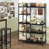 Bakers Rack with Power Outlets and 10 S-Shaped Hooks-Black