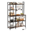 Bakers Rack with Power Outlets and 10 S-Shaped Hooks-Coffee