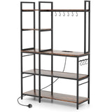 Bakers Rack with Power Outlets and 10 S-Shaped Hooks-Coffee