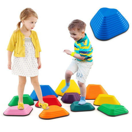 Set of 11 Kids Stepping Stones Balance Blocks with Full Edge-Multicolor