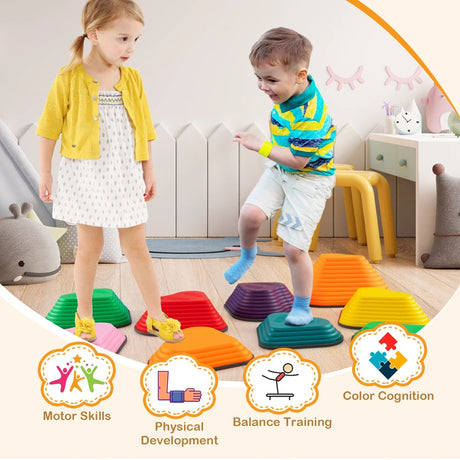 Set of 11 Kids Stepping Stones Balance Blocks with Full Edge-Multicolor