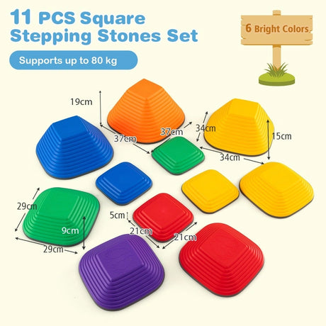 11 Pieces Kids Stepping Stone Toddler Balance Blocks with Full Non-Slip Rim-Multicolor