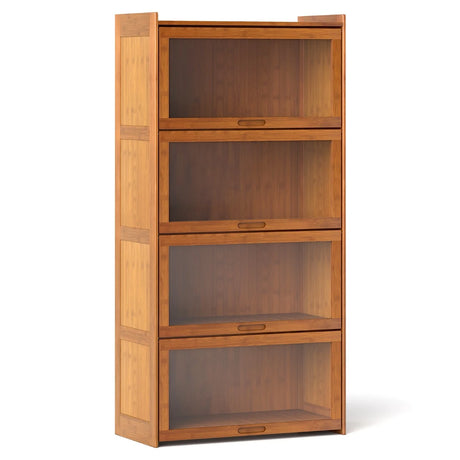 140 cm Bamboo Bookshelf with See-through Acrylic Doors-Brown