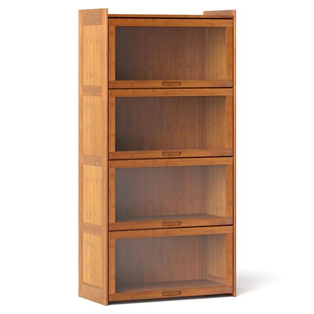140 cm Bamboo Bookshelf with See-through Acrylic Doors-Brown
