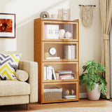 140 cm Bamboo Bookshelf with See-through Acrylic Doors-Natural