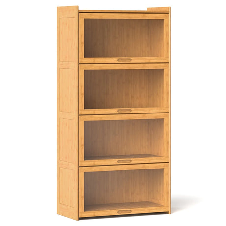 140 cm Bamboo Bookshelf with See-through Acrylic Doors-Natural