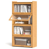 140 cm Bamboo Bookshelf with See-through Acrylic Doors-Natural