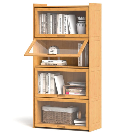 140 cm Bamboo Bookshelf with See-through Acrylic Doors-Natural