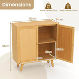 Bamboo Buffet Storage Cabinet with PE Rattan Doors and Freestanding Kitchen Cupboard-Natural