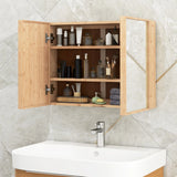 Double Door Bathroom Wall Cabinet with Mirror and  Adjustable Shelves-Natural