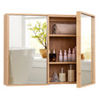 Double Door Bathroom Wall Cabinet with Mirror and  Adjustable Shelves-Natural