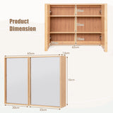 Double Door Bathroom Wall Cabinet with Mirror and  Adjustable Shelves-Natural