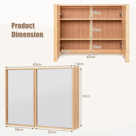 Double Door Bathroom Wall Cabinet with Mirror and  Adjustable Shelves-Natural