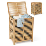 80 L Bamboo Laundry Hamper with Lid and Handles-Natural