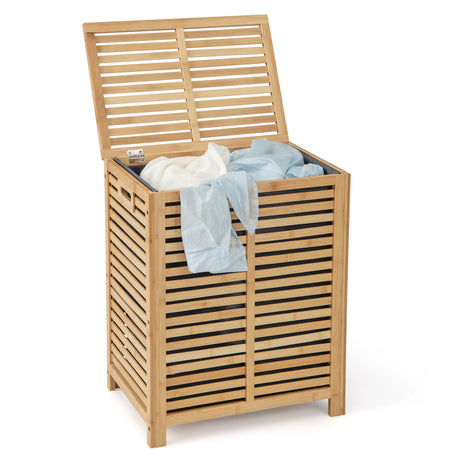 80 L Bamboo Laundry Hamper with Lid and Handles-Natural