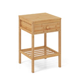Bamboo Nightstand Bedside Table with Drawer and Open Storage Shelf Natural