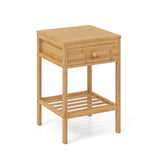 Bamboo Nightstand Bedside Table with Drawer and Open Storage Shelf Natural