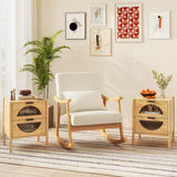 Bamboo Nightstand with 2 Storage Drawers and Reeded Tempered Glass Fronts-Natural