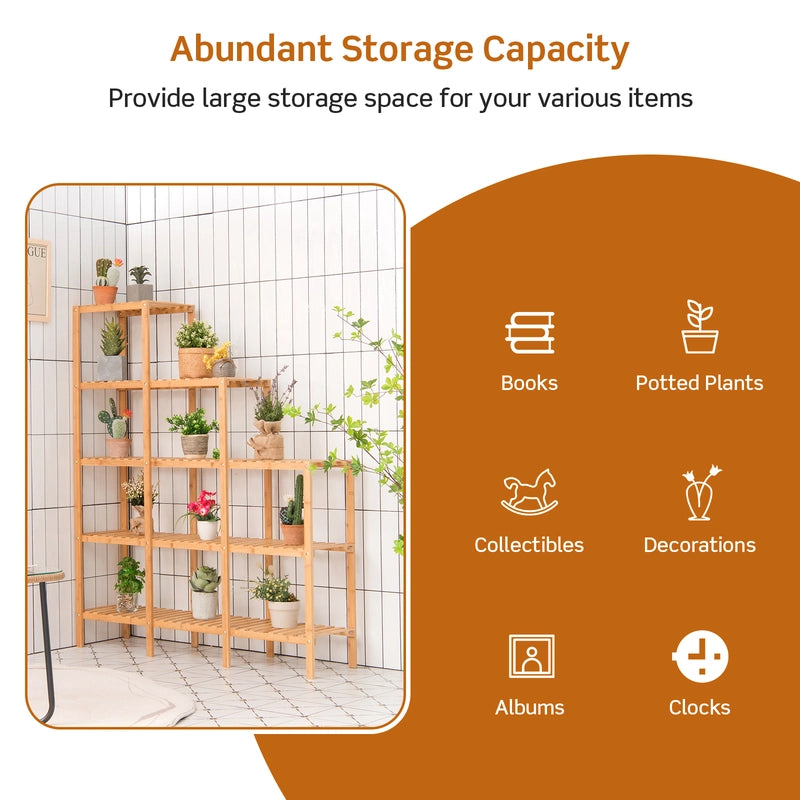 Multifunctional Bamboo Shelf Display Organizer