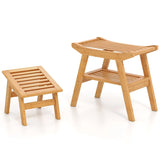 Bamboo Shower Seat Bench with Foot Stool for Indoor & Outdoor