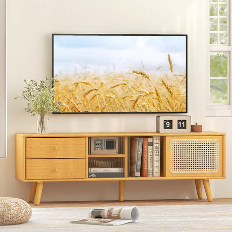 Bamboo TV Stand for TV up to 65 Inch-Natural