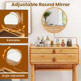 Bamboo Makeup Vanity Table with Mirror with 2 Storage Drawers-Natural
