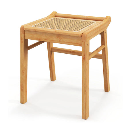 Bamboo Vanity Stool with Rattan Top and Reinforcement Bar-Natural