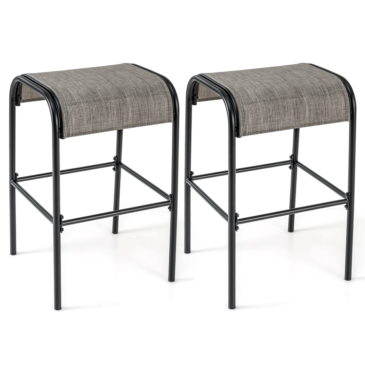 Set of 2/4 Patio Metal Bar Stools with Curved Fabric Seat-Set of 2