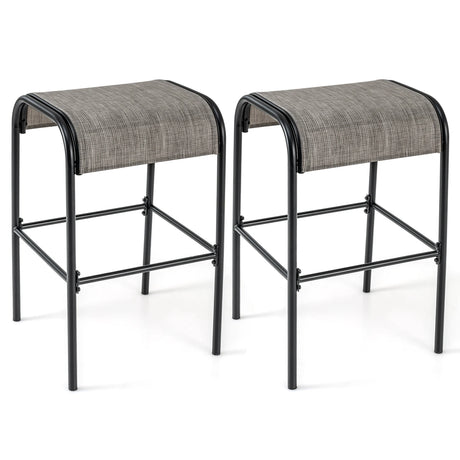 Set of 2/4 Patio Metal Bar Stools with Curved Fabric Seat-Set of 2