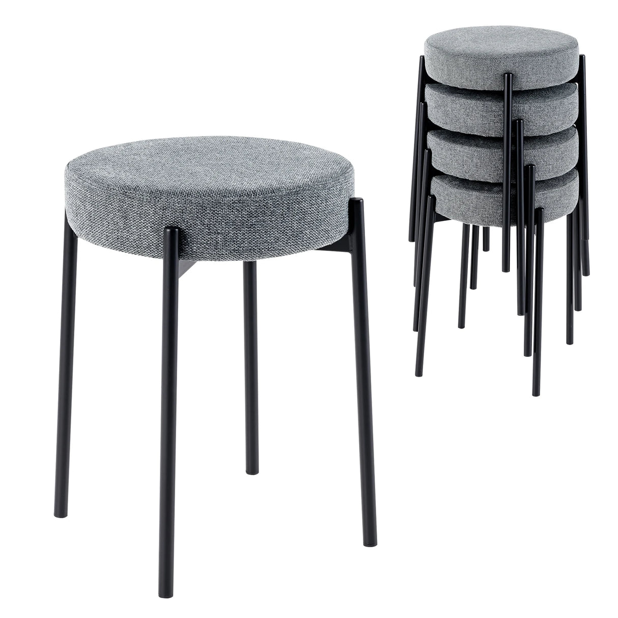 2-Piece Bar Stools Set Counter Height Stools with Padded Seat-Light Gray