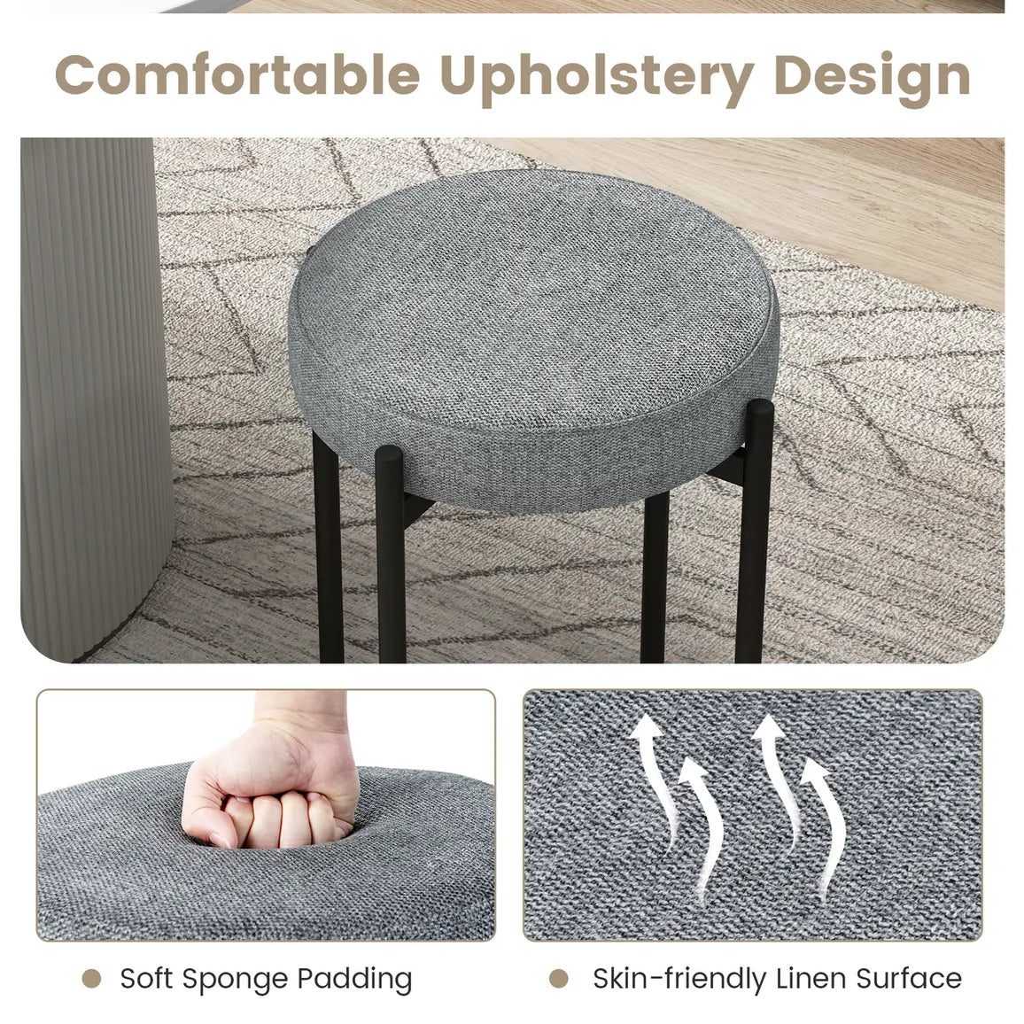 2-Piece Bar Stools Set Counter Height Stools with Padded Seat-Light Gray