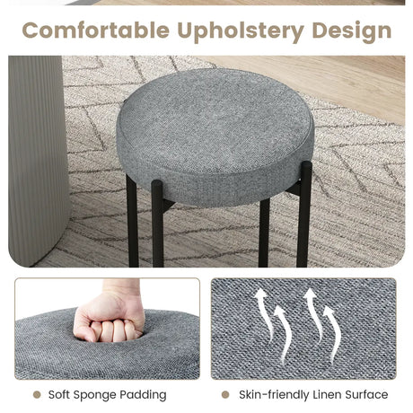 2-Piece Bar Stools Set Counter Height Stools with Padded Seat-Light Gray