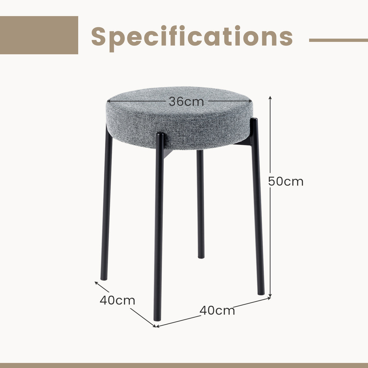 2-Piece Bar Stools Set Counter Height Stools with Padded Seat-Light Gray