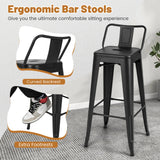 Set of 4 Metal Bar Stools 76 cm with Removable Backrest-Black