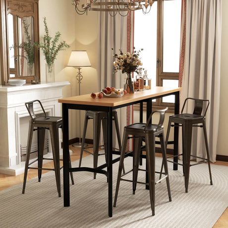Set of 4 Metal Bar Stools 76 cm with Removable Backrest-Gun