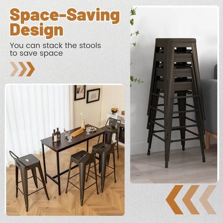 Set of 4 Metal Bar Stools 76 cm with Removable Backrest-Gun