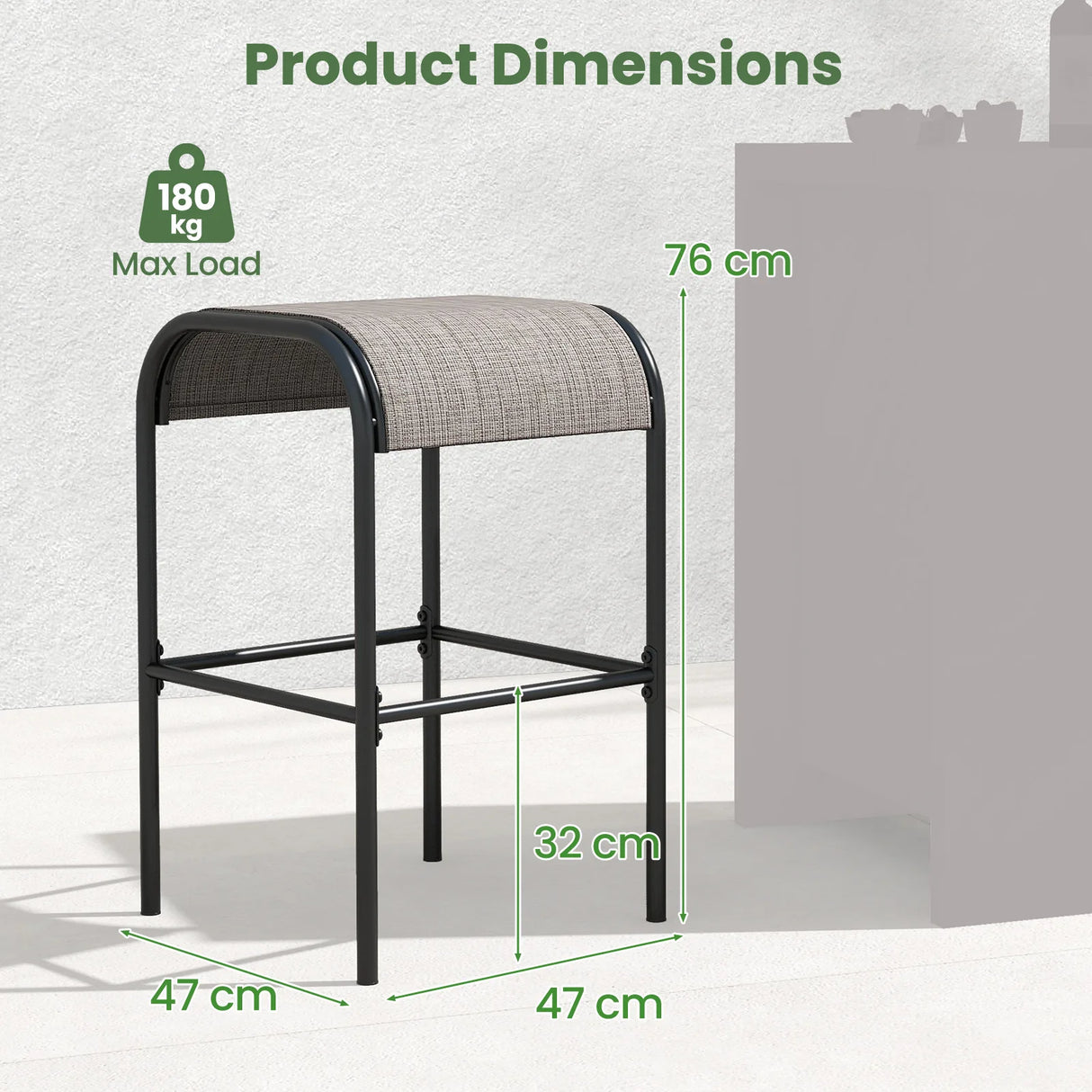 Set of 2/4 Patio Metal Bar Stools with Curved Fabric Seat-Set of 2