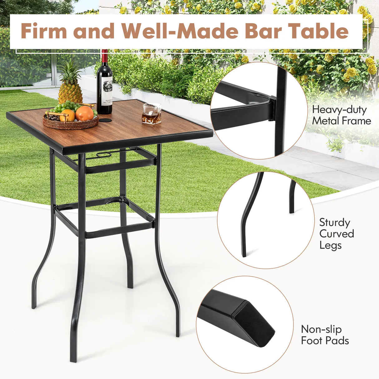 27.5 Inches Patio Bar Table for Garden Backyard Poolside