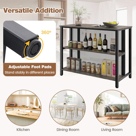 36" 3-Tier Bar Table with Storage Metal Frame Adjustable Foot Pads for Dining Room-Gray