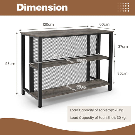 36" 3-Tier Bar Table with Storage Metal Frame Adjustable Foot Pads for Dining Room-Gray