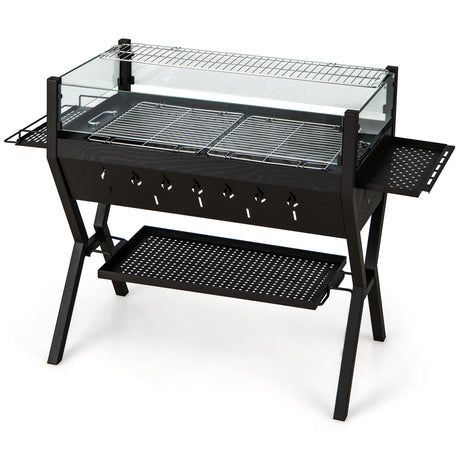 Barbecue Charcoal Grills with Wind Guard Seasoning Racks-Black
