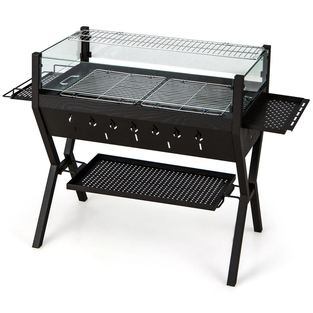 Barbecue Charcoal Grills with Wind Guard Seasoning Racks-Black