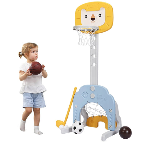 3-In-1 Children's Playground with Height-Adjustable Basketball Stand Yellow