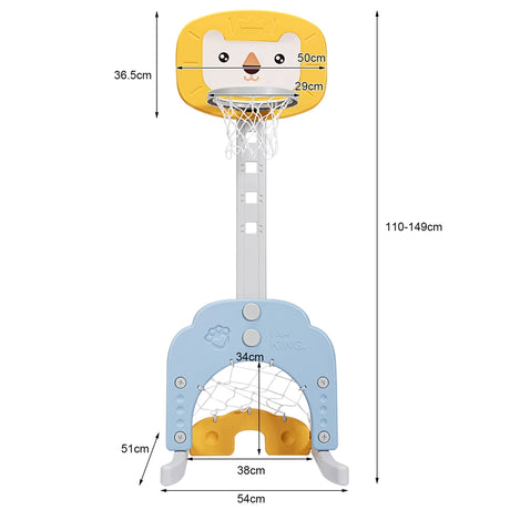 3-In-1 Children's Playground with Height-Adjustable Basketball Stand Yellow