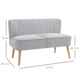 HOMCOM Modern Velvet Double Seat Sofa w/ Wood Frame Foam Padding Soft Comfortable Compact Couch Light Grey