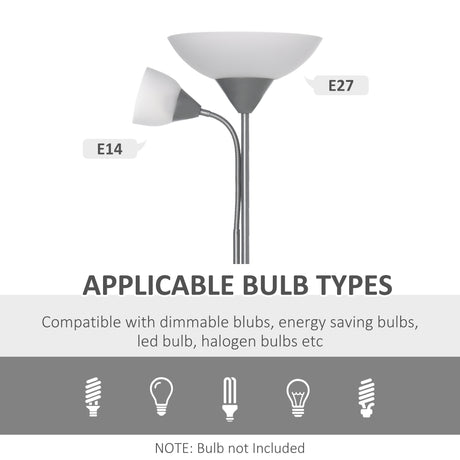 HOMCOM LED Floor Lamp for Living Room, 180cm Tall Standing Lamp, Mother and Child Uplighter with Adjustable Gooseneck, Silver Tone